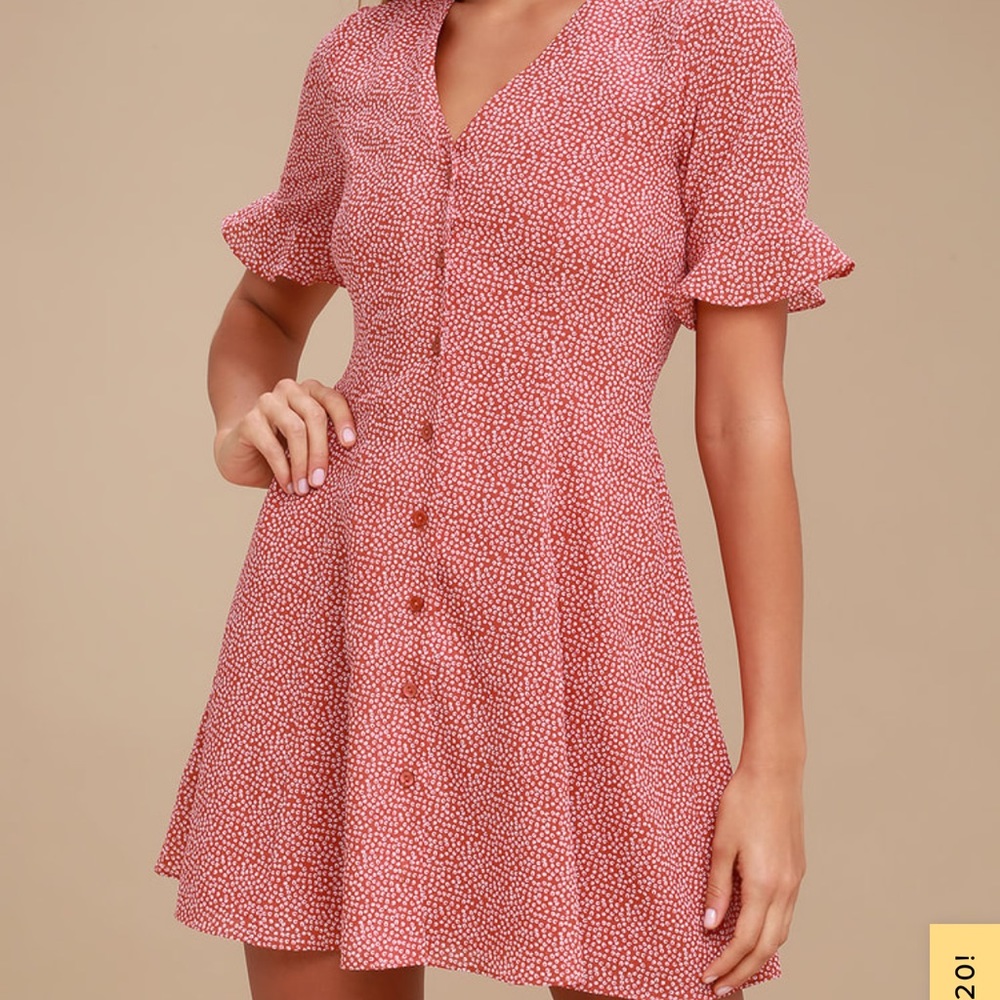 Lulus - Castana Rust Red Print Button Up Dress - image 2